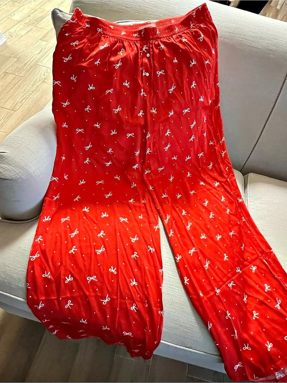 Aerie Red Pajama Bottoms with White Bow Print Red & White XL Long